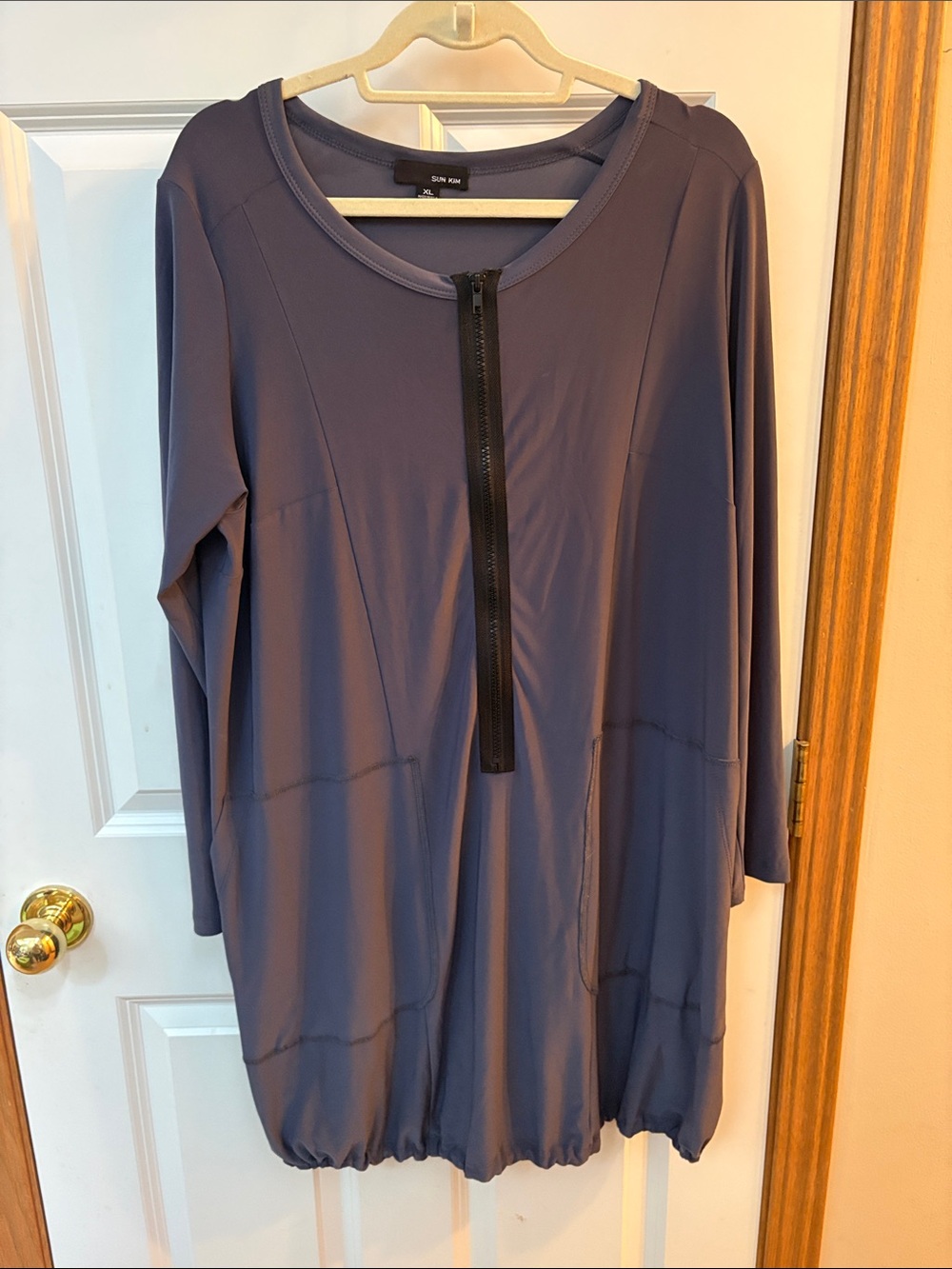 Zipper-Front "Sun Kim" Tunic in Slate Blue/Grey XL